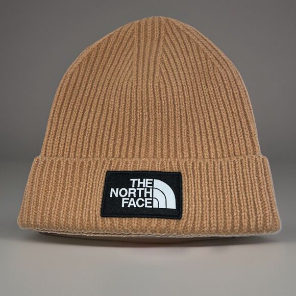 NWT The North Face TNF Box Logo Cuffed Beanie Almond Butter OS - Picture 1 of 5